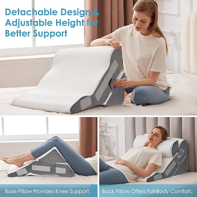 4PCS Bed Wedge Pillow for Headboard, Adjustable Wedge Pillow for Sleep Apnea