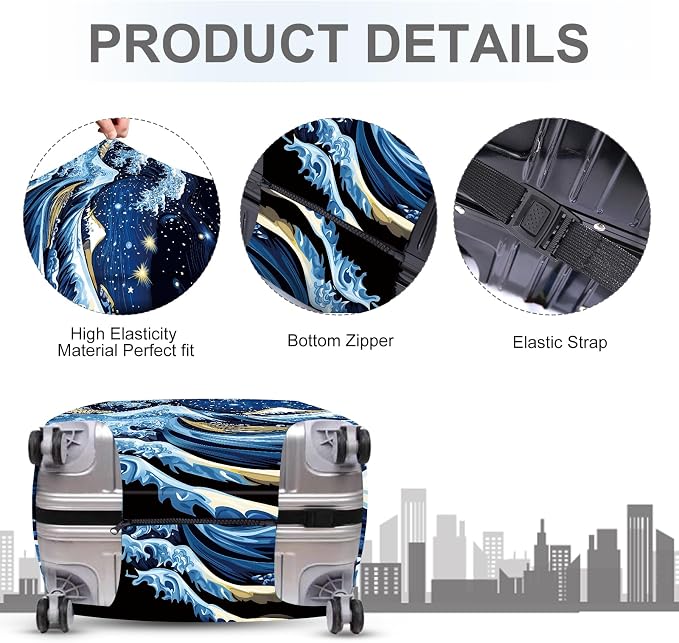 ANNA QUEEN Starry Ocean Wave Luggage Cover, Suitcase Protector