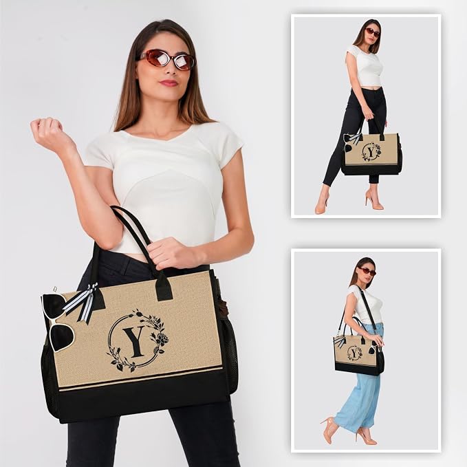 TOPDesign Personalized Initial Canvas Tote Bag,