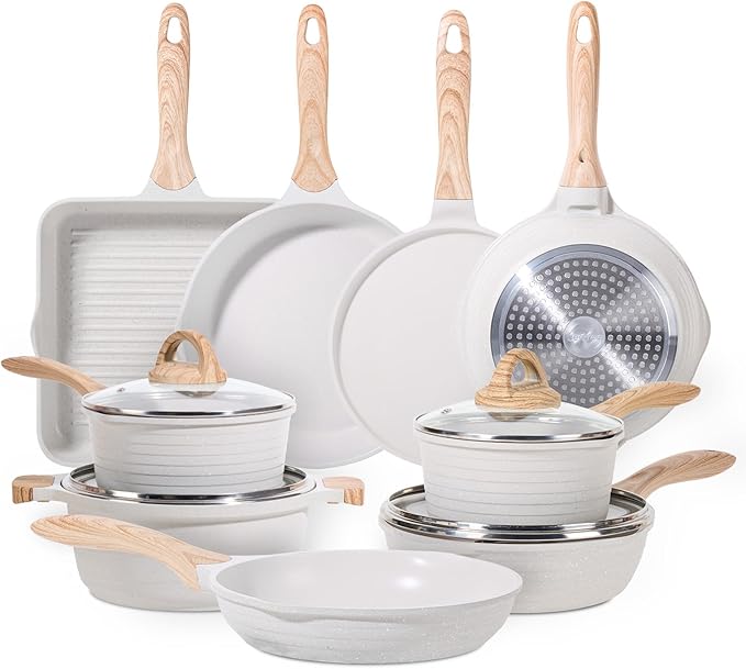 JEETEE 23pcs Pots and Pans Set Non Stick, w/Frying Pans, Sauté & Griddle &