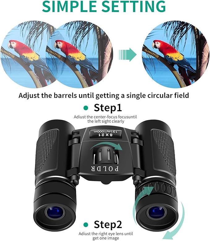 POLDR 8x21 Small Compact Lightweight Binoculars