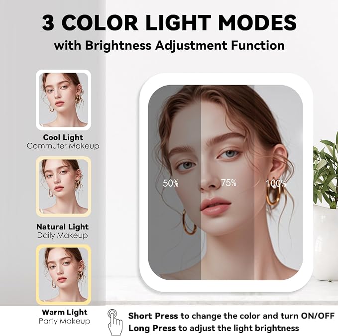 Travel Makeup Bag with LED Mirror and 10x magnifying glass with 3 Lighted
