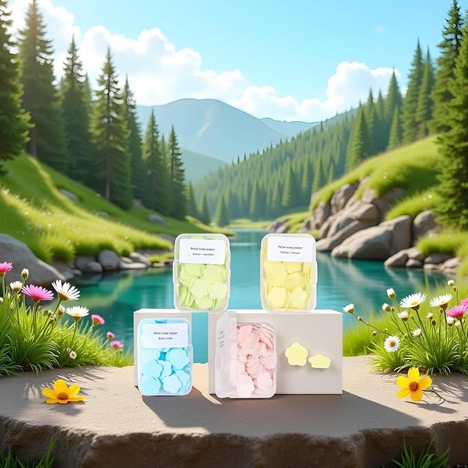 3 Boxes 300Pcs Portable Hand Washing Soap Sheets, Different Scented Mini Petal