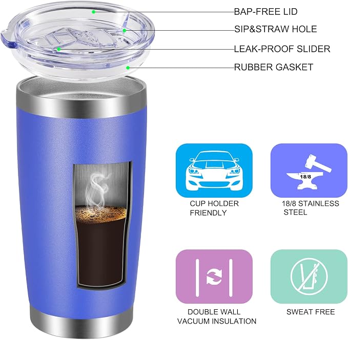 VEGOND 20oz Tumbler with Lid and Straw Stainless Steel Tumbler Cup Bulk Vacuum