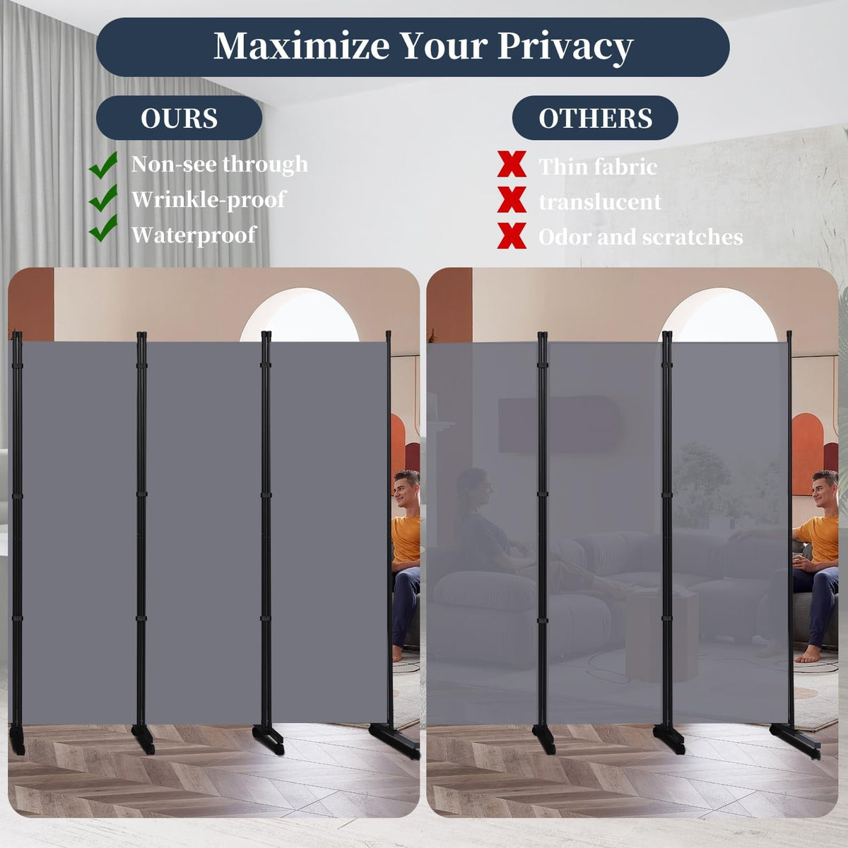 Room Divider Folding Privacy Screens with Lockable Wheels, 176'' Fabric Partition Room Dividers Freestanding Room Divider Panel for Room Separation, Wall Divider for Home Office Bedroom Studio Decor