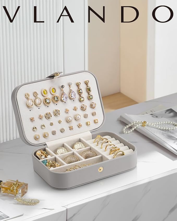 Vlando Travel Jewelry Case, PU Leather Travel Jewelry Box
