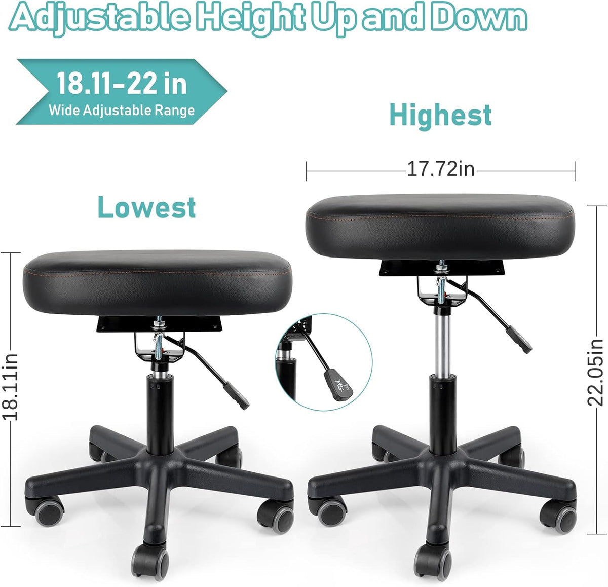 Footrest Stool Under Desk Adjustable Height and Tilt Angle Footrest Ottoman Ergonomic Foot Stool with Wheels 360° Rolling for Home Office (New Black)