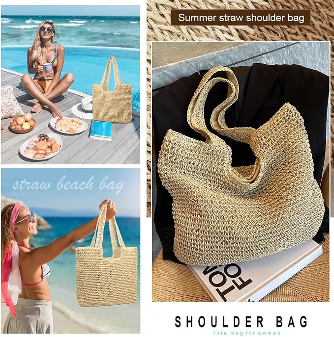Straw Beach Bags for Women Woven Beach Tote Bag Casual Boho Large Shoulder
