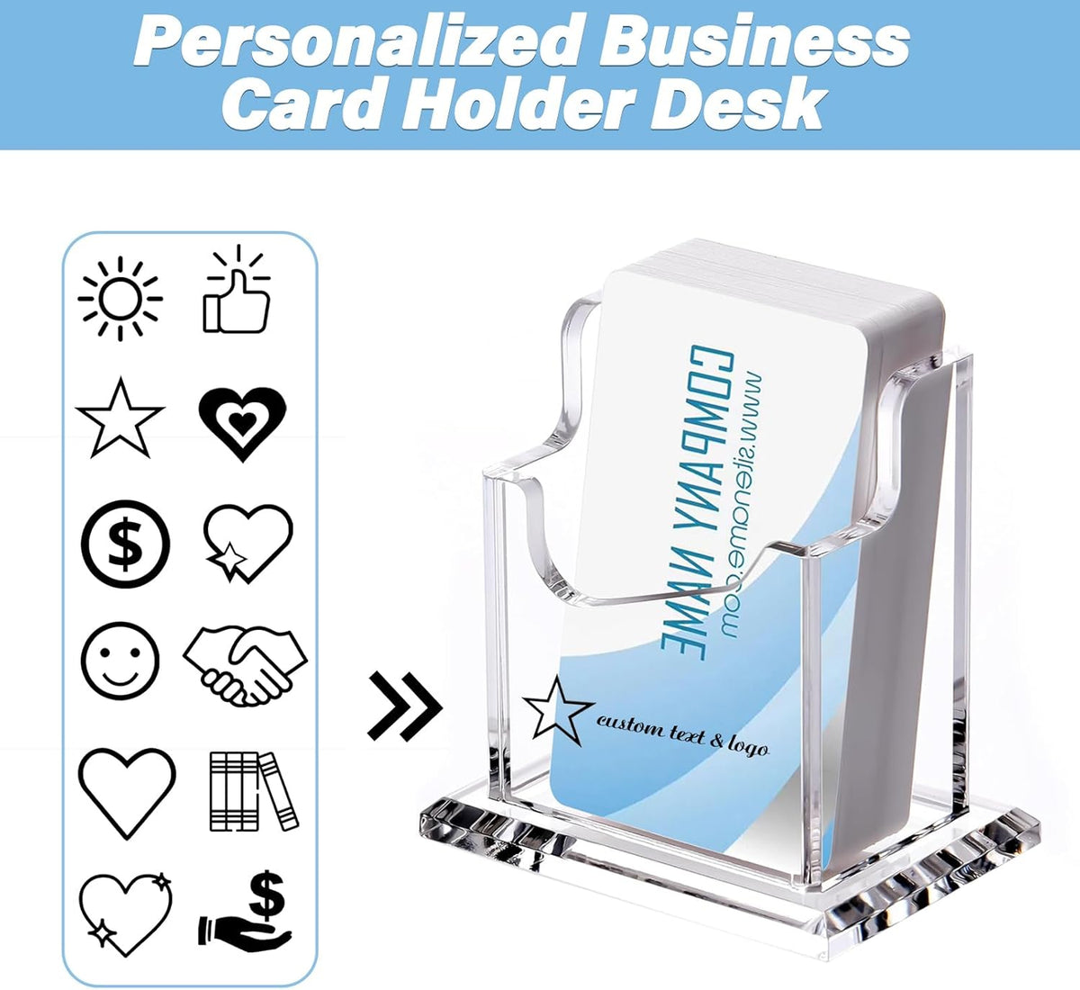 Custom Business Card Holder Desk-Personalized Engraved Wooden Business Card Case Holder, Customized Name Logo Business Card Display Gifts for Men Women (Acrylic-Vertical)