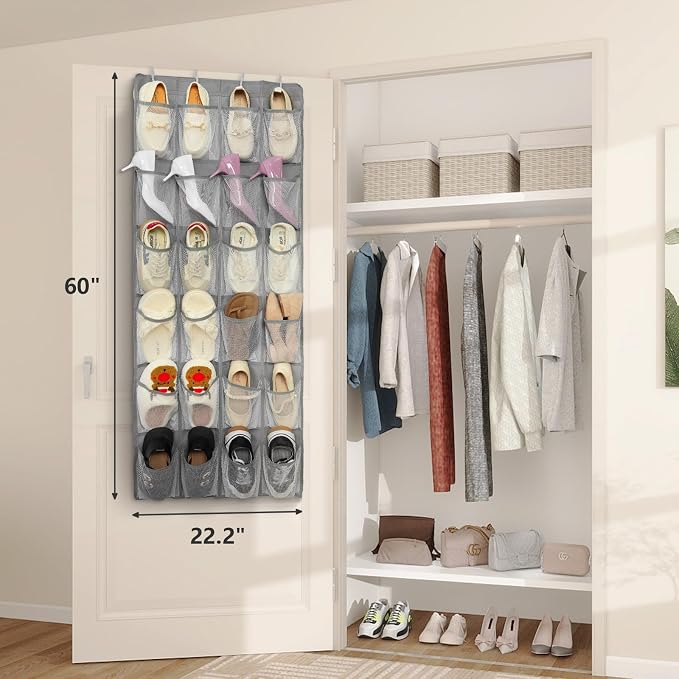 FENTEC 24 Pockets Over the Door Shoe Organizer Hanging Shoe Organizer