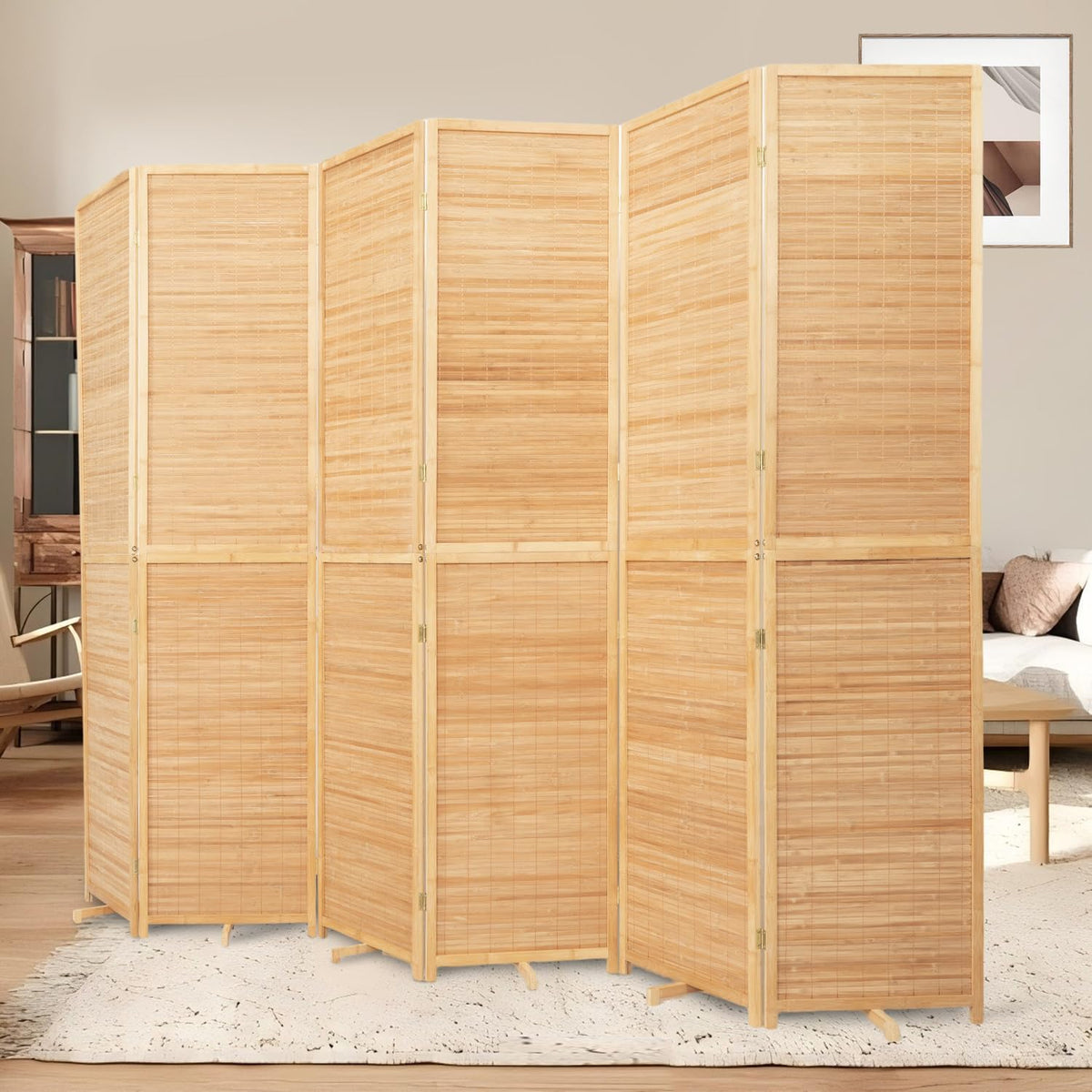 Bamboo Room Divider 6 Panel Wall Divider, 106'' W x 67'' H Folding Design with Extra Stable Base, 100% Bamboo Room Divider Screen for Room Separation, Chinese Room Partitions and Dividers Freestanding