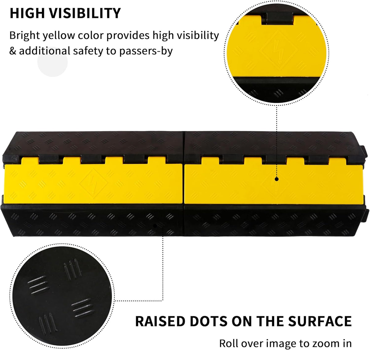 Rubber Cable Ramp Cord Cover Cable Protector Ramps Wire Hose Protective 1 Channel 22000Lbs Load Capacity Traffic Speed Bump for Asphalt Concrete Gravel Driveway, 1 Pack