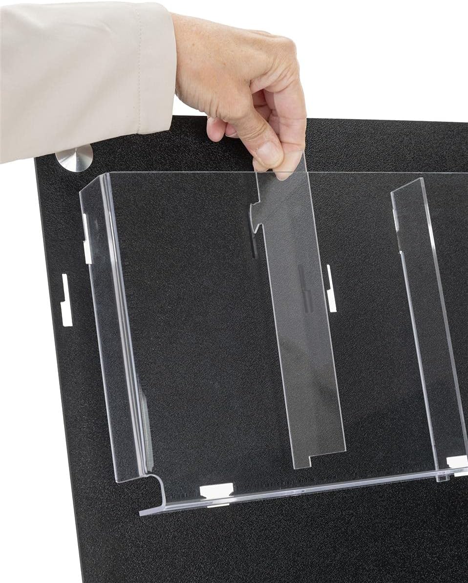 Displays2go Tiered Magazine Holder for Wall, 3-6 Adjustable Pockets, Frameless Acrylic - Black (2RP3BLK)