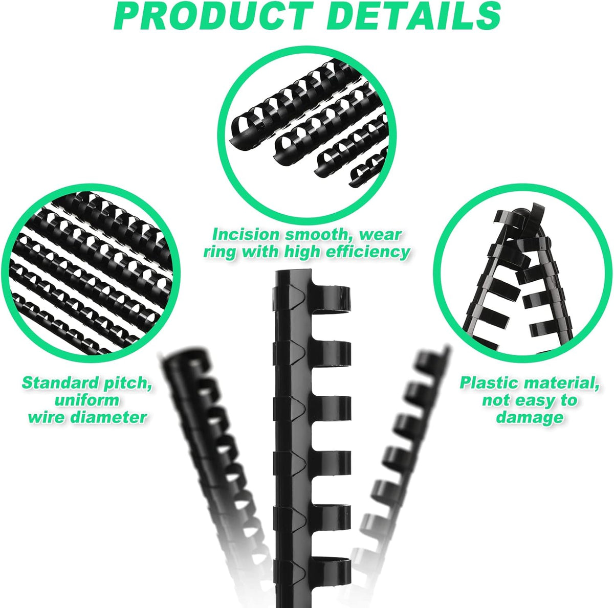 Yunsailing 150 Pack Plastic Binding Combs Plastic Binder Comb Ring 19 Ring Binding Spines Letter Size Spiral coils for Notebook Calendar(1/4 5/16 3/8 1/2 5/8 3/4 in,Black)