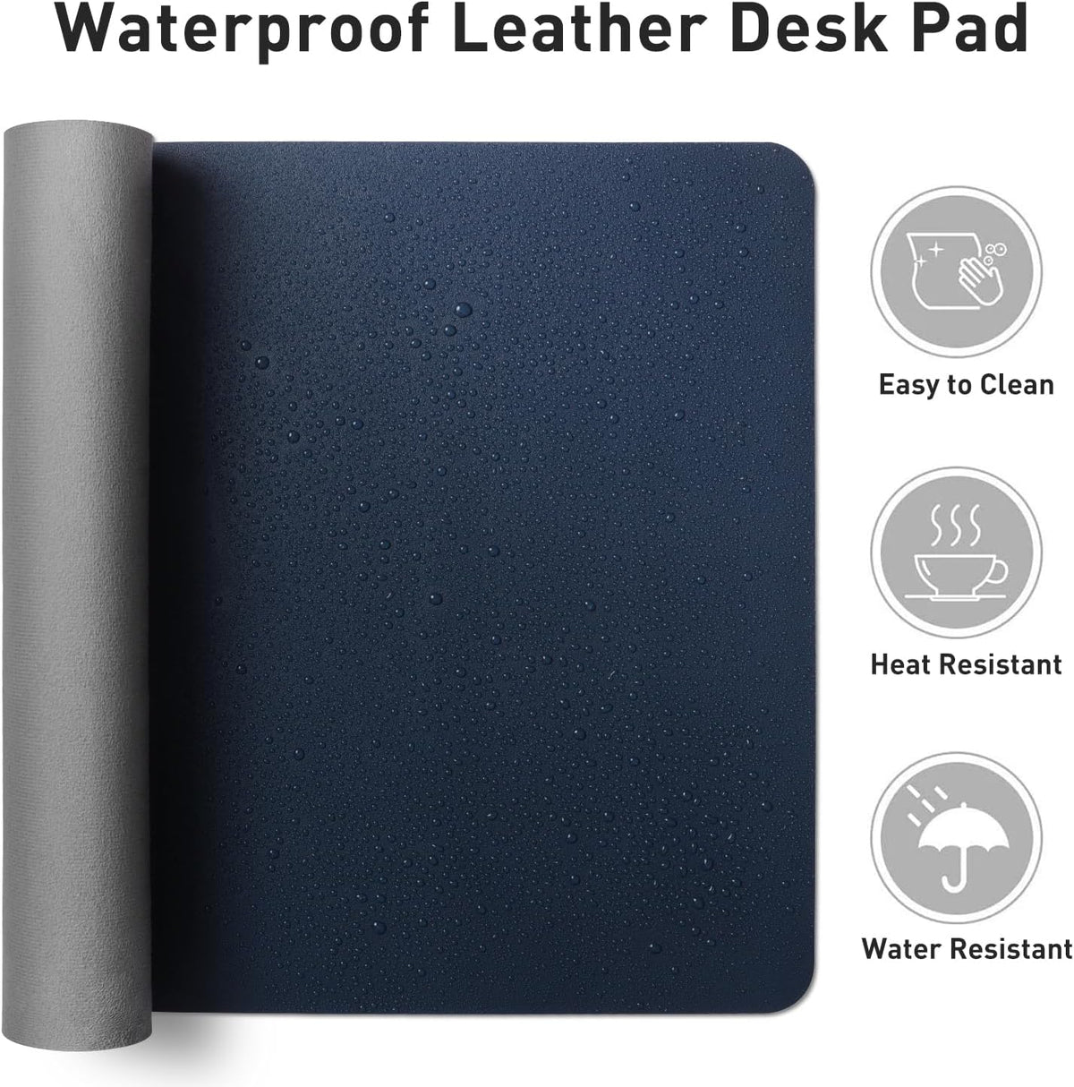 Aothia Leather Desk Pad Protector, Mouse Pad & Office Mat - Non-Slip PU Leather Desk Blotter, Laptop & Writing Pad - Waterproof for Office & Home (Dark Blue, 36" x 17")