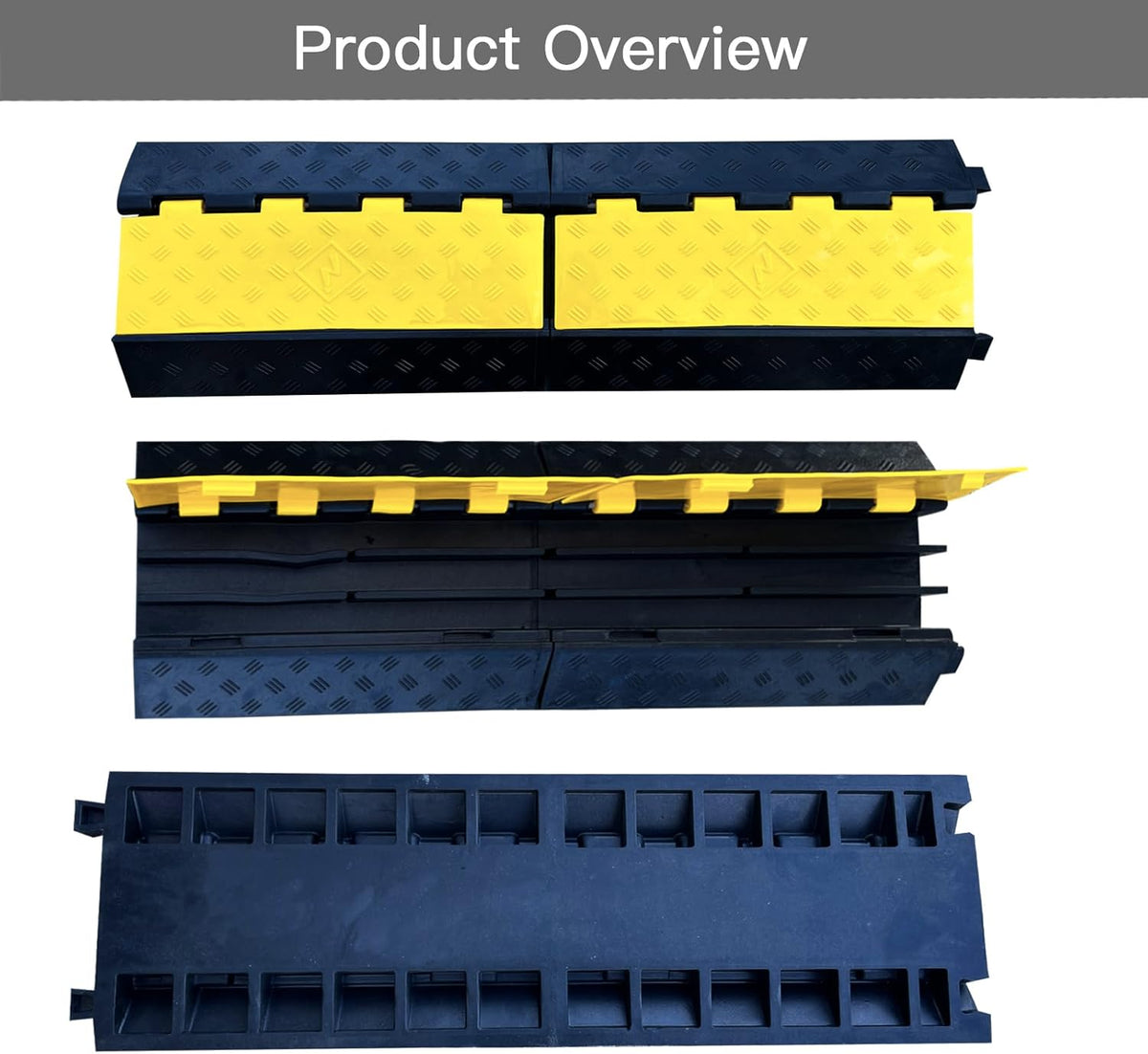 Foldable 3 Channel Rubber Cable Protector, 22000Lbs Load Capacity Wire Hose Pipe Hider Protective Ramp, Driveway Traffic Speed Bump for Asphalt Concrete Gravel Driveway Indoor Outdoor (1PACK)