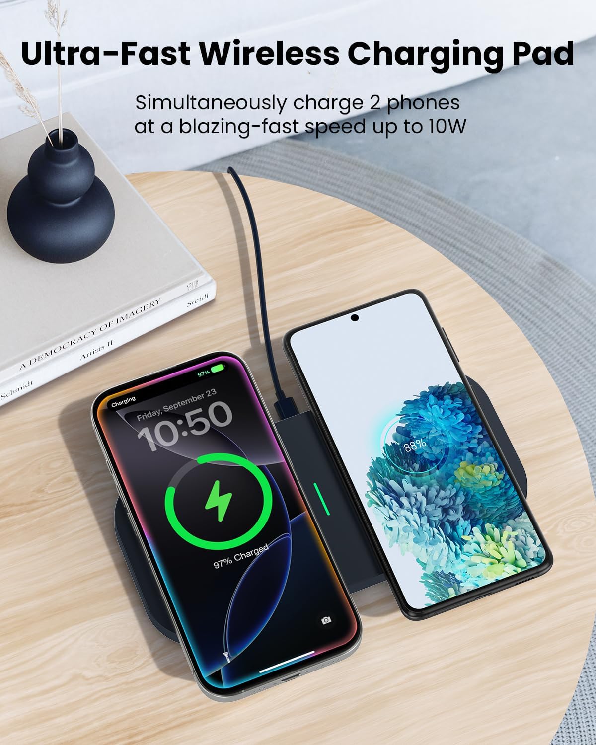 Wireless Charger, 10W Max Dual Charging Pad for iPhone 15/14/14 Plus/13 Pro Max/Pro/Mini/12/11, Airpods 3/2/Pro, Samsung S22/S21, QC 24W Adapter, Charging Adapter
