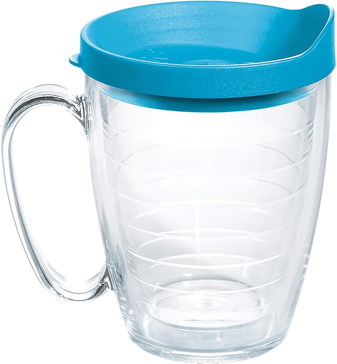 Tervis Clear & Colorful Lidded Made in USA Double Walled Insulated Tumbler Travel Cup Keeps Drinks Cold & Hot, 16oz Mug, Turquoise Lid
