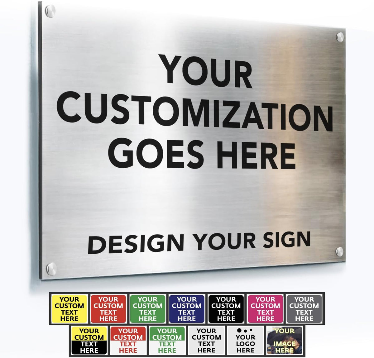 Custom Outdoor Aluminum Signs, Personalized Business Signs, Waterproof Silver Brushed Metal 12x8 In