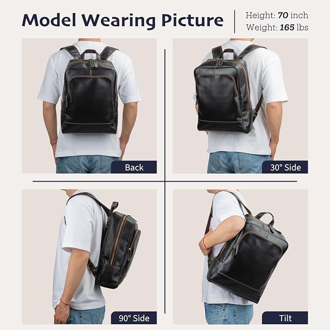 Leather Backpack for Men 15.6" Laptop Backpack 100% Madagascar top-Grain