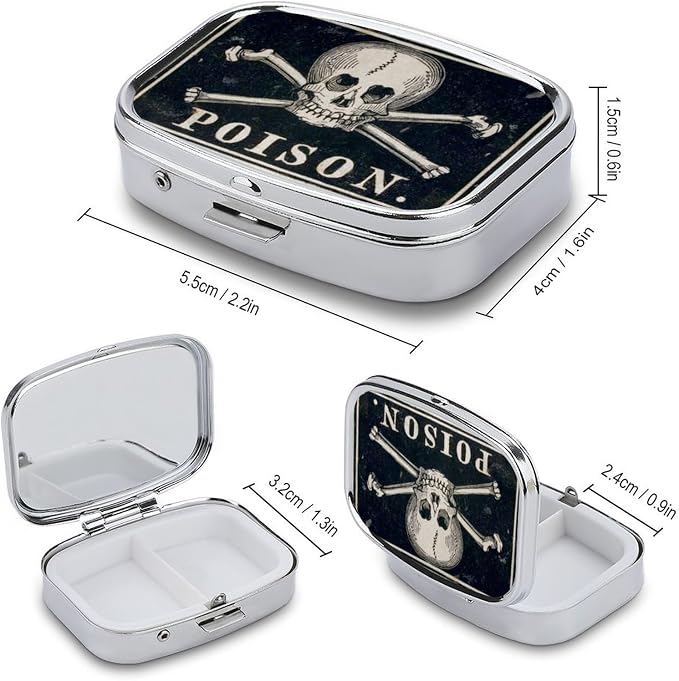 Metal 2 Compartment Pill Organizer Travel Friendly Portable Compact Pill Box