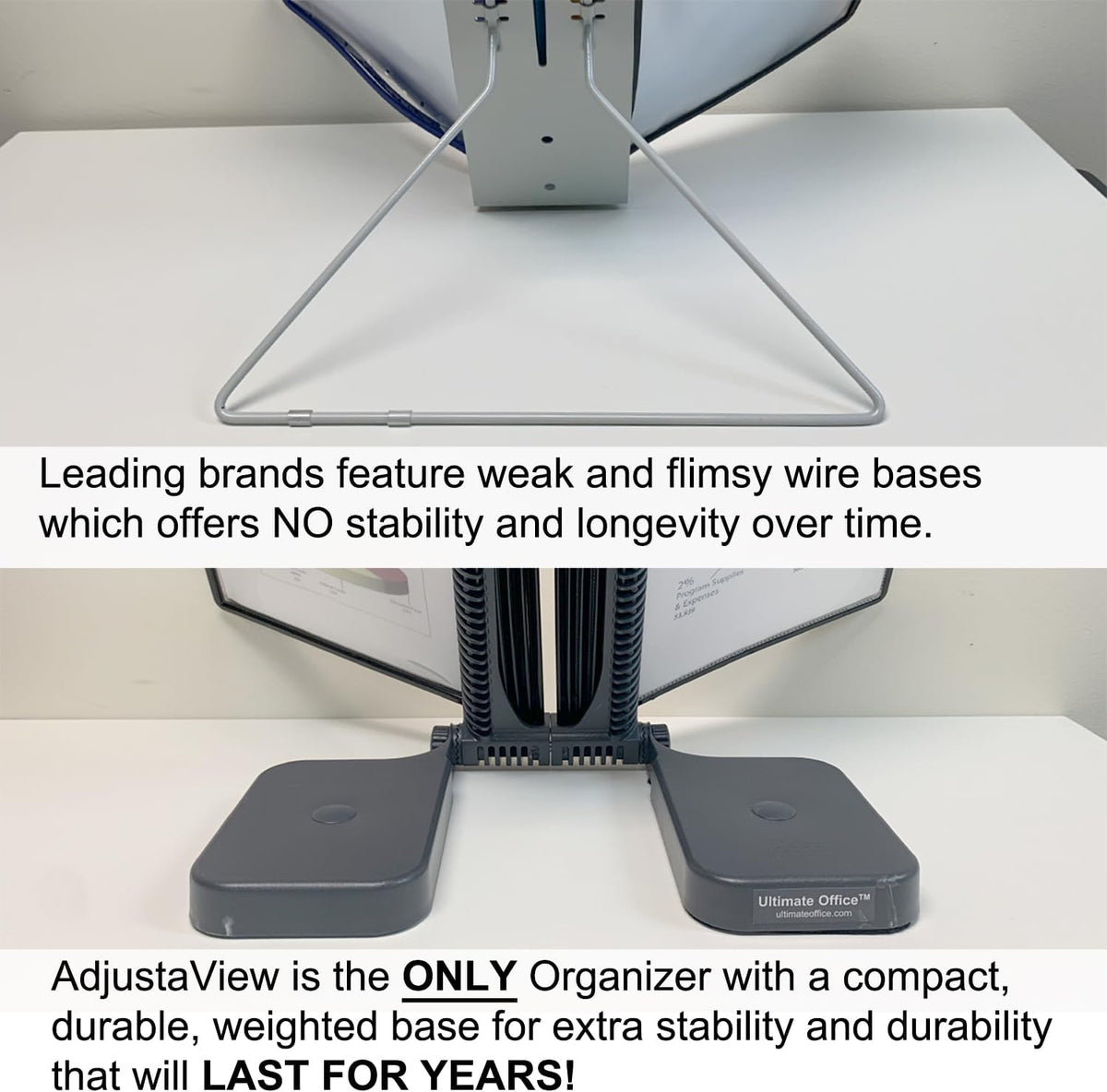 Ultimate Office AdjustaView 10-Pocket Desk Reference Organizer with Easy-Load Pockets and Compact Weighted Base for Maximum Stability (Colored Pockets)