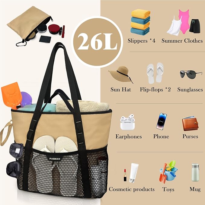 Beach Bag with Zipper