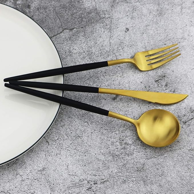Gugrida 5-Piece 18/10 Stainless Steel Matte Gold Silverware Set, Kitchen