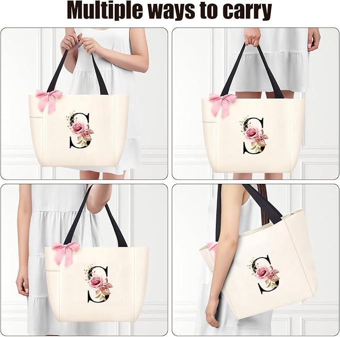 Vavabox Tote Bag, A-Z Initial Monogrammed Waterproof Tote Bag, Bridesmaid Gifts