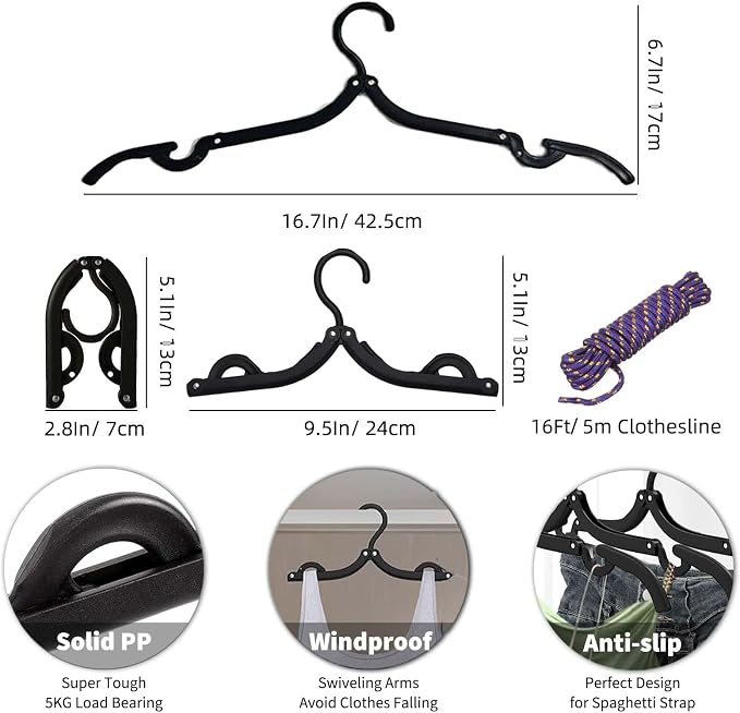 24 Pcs Black Travel Hangers Foldable