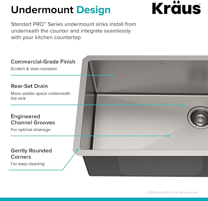 Kraus KHU111-25 Standart PRO 16 Gauge Undermount Single Bowl Stainless Steel