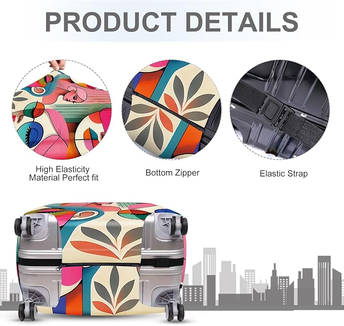 ANNA QUEEN Modern Art Fashion Luggage Cover, Stylish Abstract Woman Suitcase