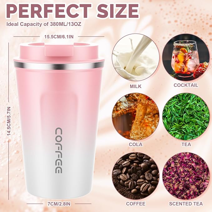 CS COSDDI 12 oz Stainless Steel Vacuum Insulated Tumbler - Coffee Travel Mug Spill Proof with Lid - Coffee Cups for Keep Hot/Ice Coffee,Tea and Beer (Pink-White380ML)