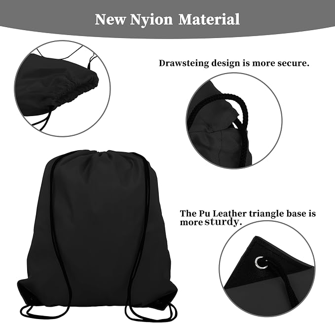 10Pcs Black Drawstring Backpack Bags Sack Pack Cinch Tote Sport Bulk Storage