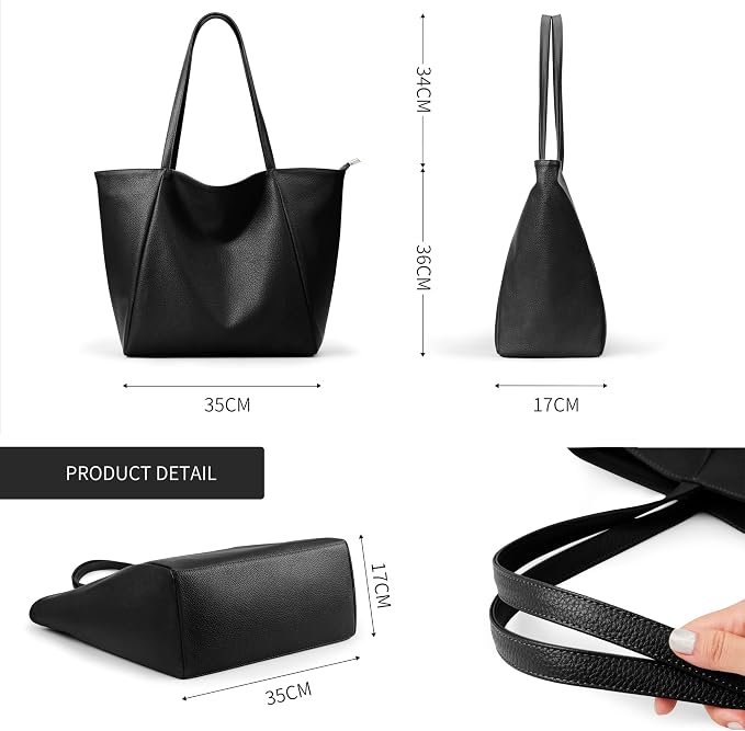 KALIDI Large Tote Bag Vegan Leather Casual Zipper Work Bag Weekender Hobo