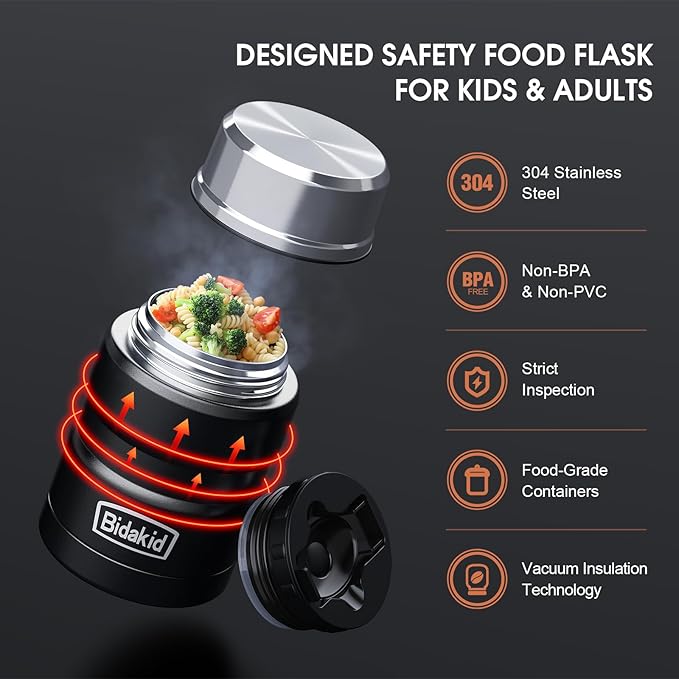 Insulated Food Jar Set – 25.4oz & 17oz Stainless Steel Containers with Folding Spoon and Carrying Bags – Leak-Proof, Keeps Food Hot or Cold for up to 12 Hours – Ideal for Work, School, Travel