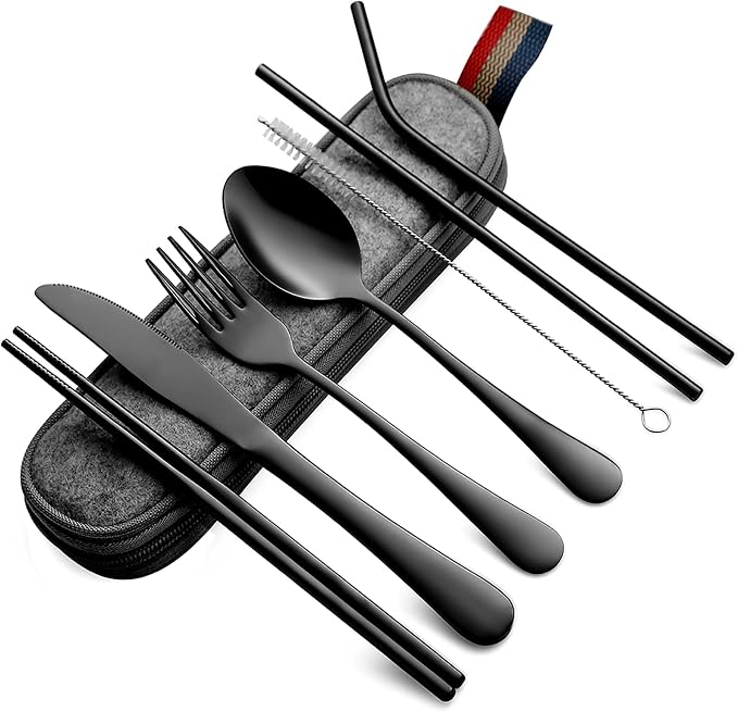 DEVICO Portable Utensils, Travel Camping Cutlery Set, 8-Piece including Knife