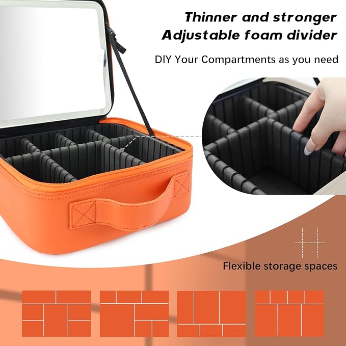 Makeup Bag with Led Mirror, Travel Makeup Organizer with 3 Color Setting