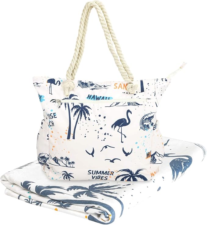 Beach Bag Spacious Shoulder Tote Travel & Gym Bag w/Multiple Pockets & Strong