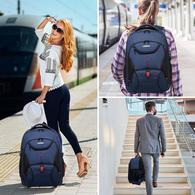 Rolling Backpack for Adults, 17inch Laptop Travel Backpack