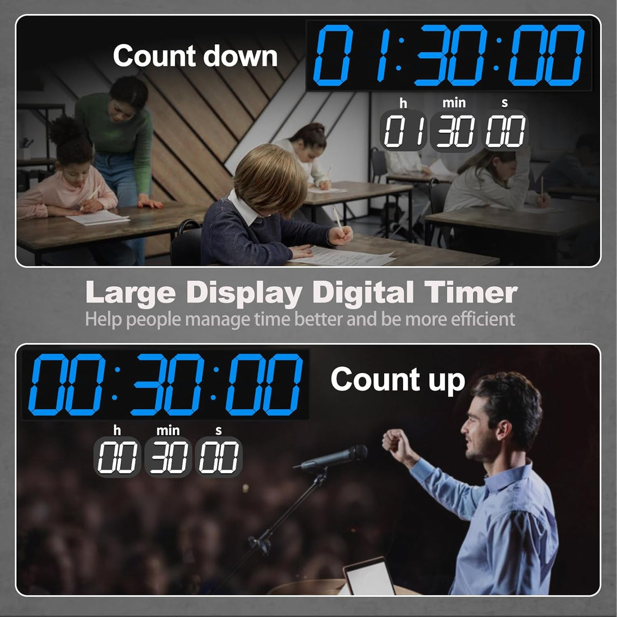 28.4''Large Digital Wall Clock,Automic Digital Clock with Alarm,Clendar and Termperature,Auto Time Sync with Easy Operation, Big Gym Timer with Countdown,Countup and Interval Workout(Blue)