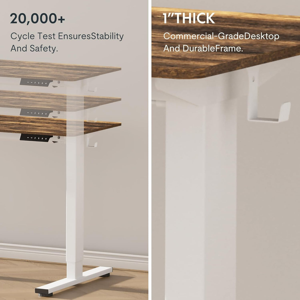 FLEXISPOT EN1 One Piece Standing Desk, 48" x 30" Electric Height Adjustable Sit Stand Desk for Home Office (White Frame + 48" Rustic Top, 2 Packages)