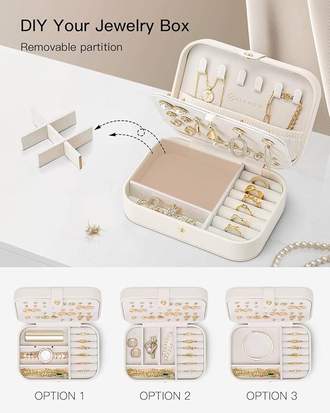 Vlando Travel Jewelry Case for Women Girls Mothers, PU Leather Small Mini