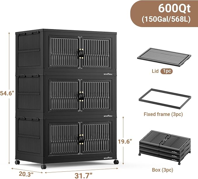 BROVIEW 600Qt Extra Large Stackable Storage Bins