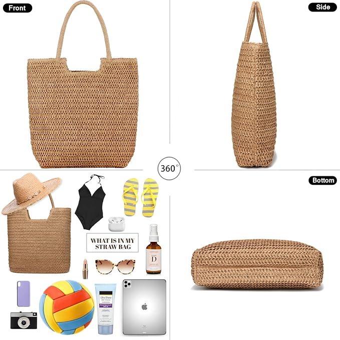 Straw Beach Bags for Women Woven Beach Tote Bag Casual Boho Large Shoulder