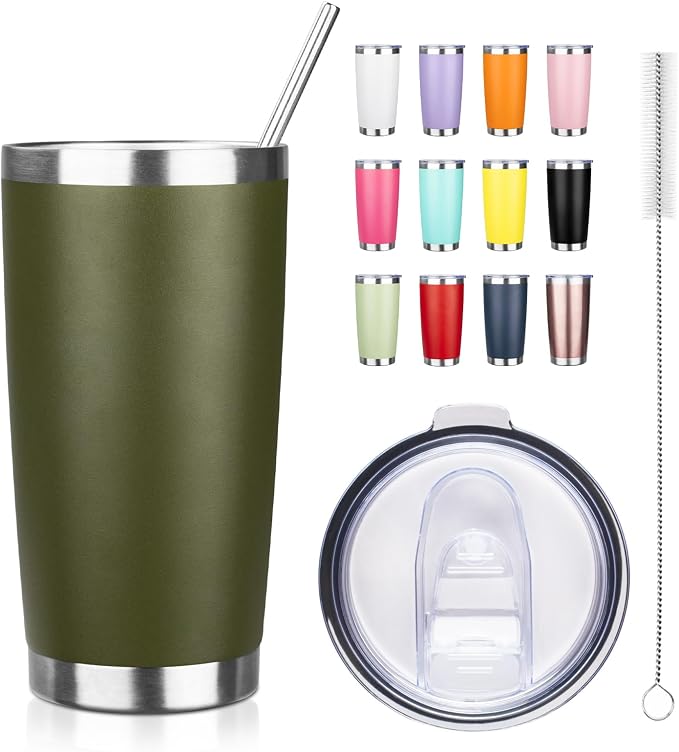 20oz Tumbler with Straw and Brush, Stainless Steel Vacuum Insulated tumbler