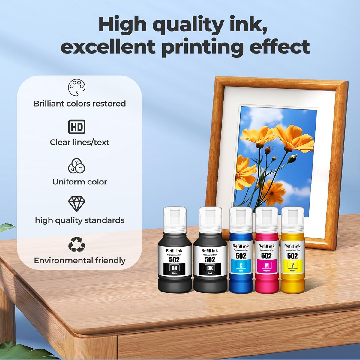 502 Ink Refill Bottles ET-2850 ET-3760 ET-3850 Replacement for 502 Ink Bottles (5 Pack) for ET 2850 ET 3850 ET-4850 ET-2760 ET3760 2850 ET-4760 ET-3830 ET-3843 ET-2750 ET-3750 ET4750 ET-15000 Printer