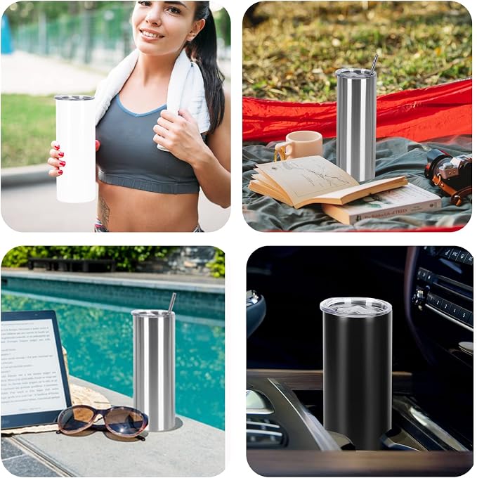 16 Pack 20 Oz Straight Skinny Tumblers,Individually Gift Boxed Stainless Steel Slim Skinny Tumbler Set Bulk, 20 Oz Insulated Slim Thin Travel Tumbler Cup for Diy, White