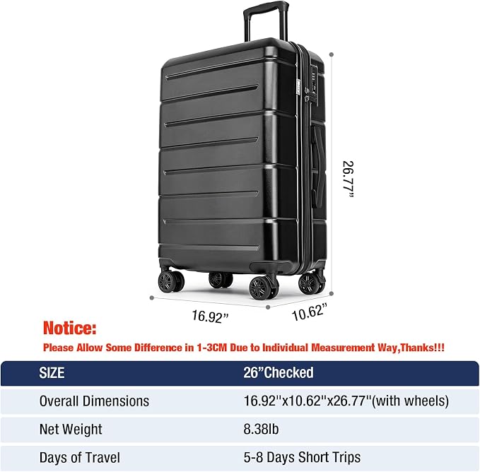 KYME 26 Inch Luggage TSA Approved Hardshell 26" Suitcases