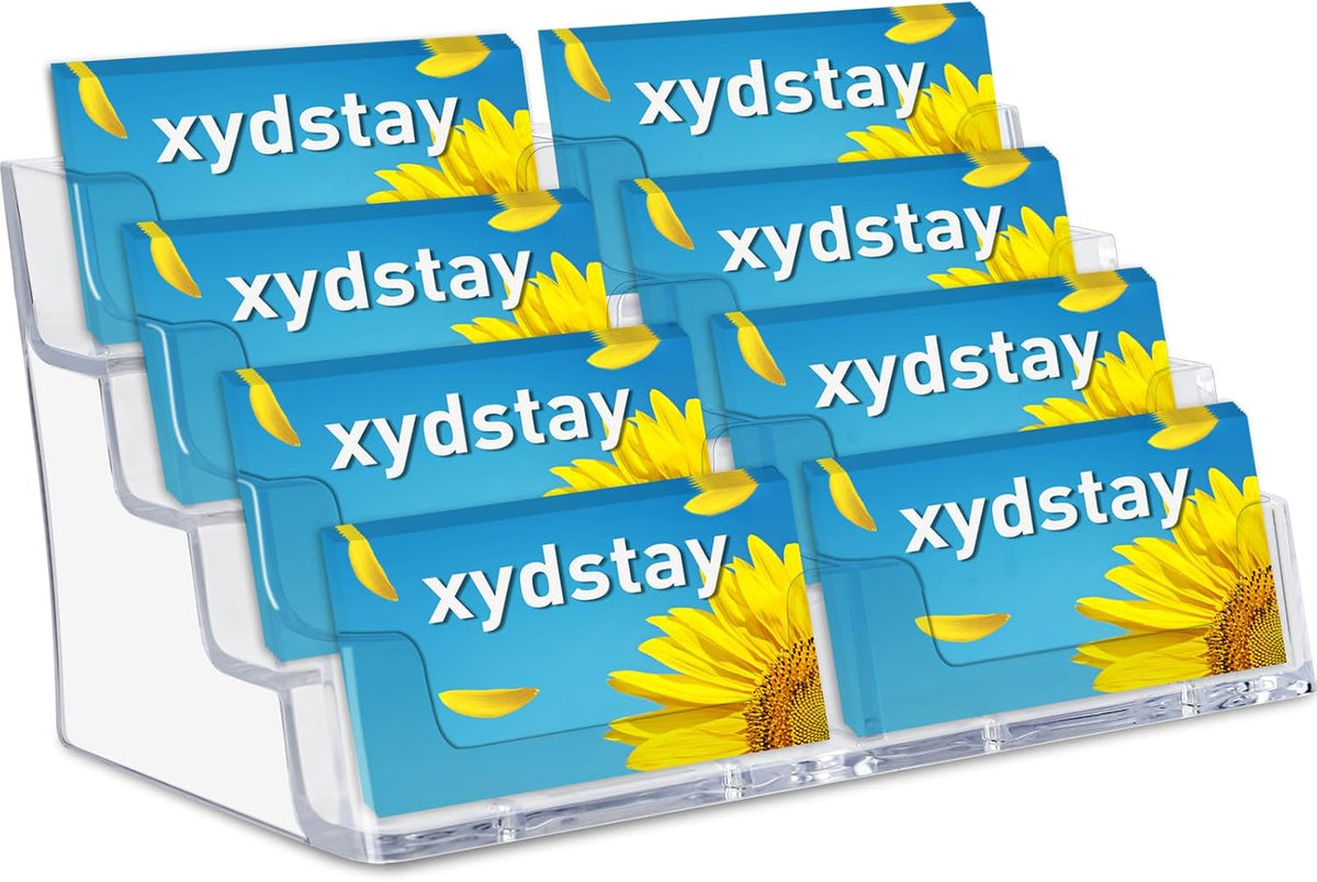 Acrylic Business Card Holder for Desk,4-Tier Clear Plastic Display Stand with 8 Pockets, Holds 400 Cards,ldeal for Office & Workspace Organization